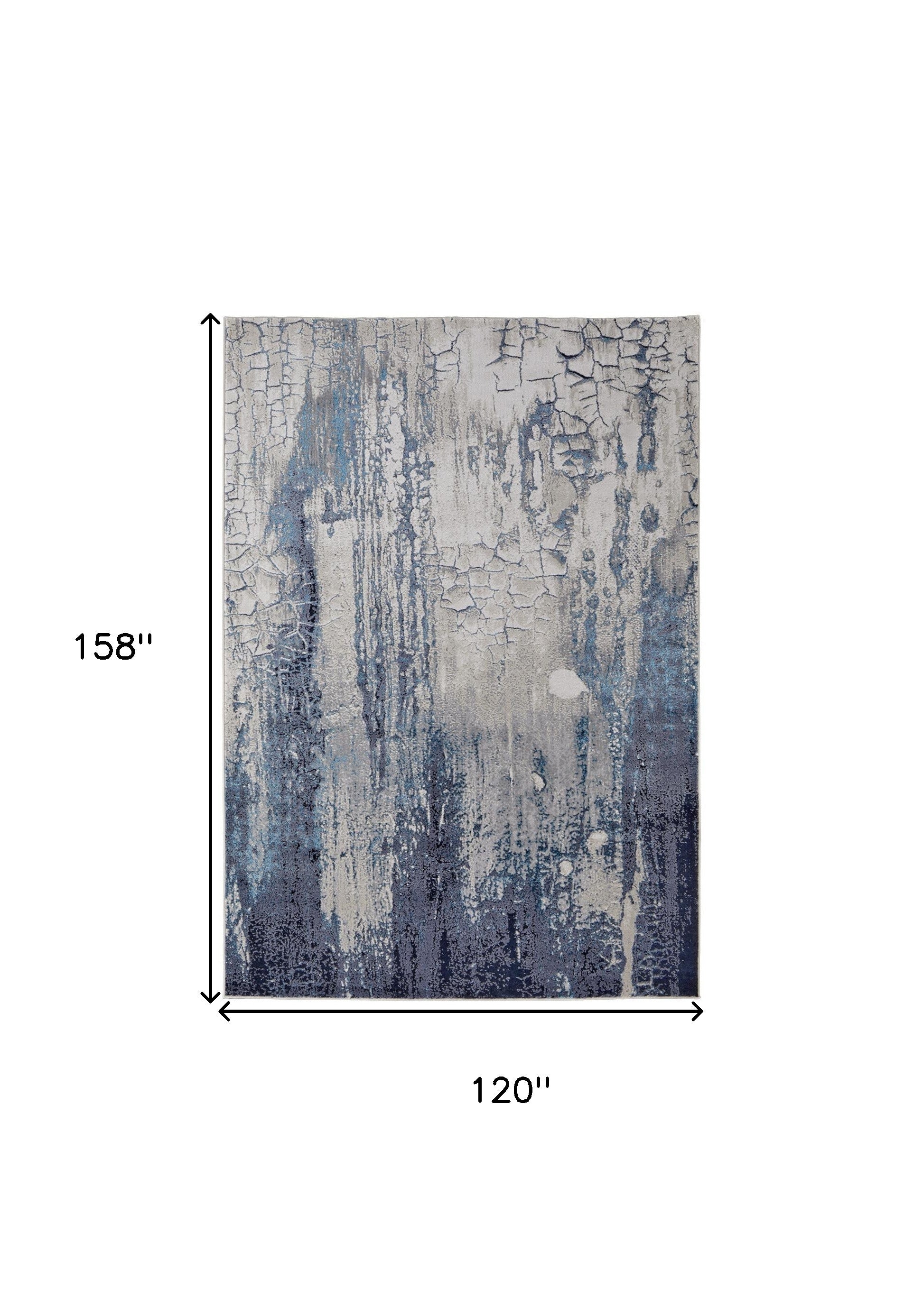 4' X 6' Ivory Blue And Black Abstract Power Loom Distressed Area Rug
