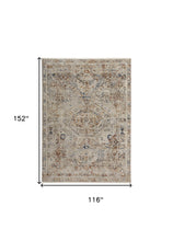 5' X 8' Tan Orange And Red Floral Power Loom Distressed Area Rug With Fringe