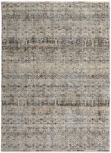 5' X 8' Tan Ivory And Blue Geometric Power Loom Distressed Area Rug With Fringe