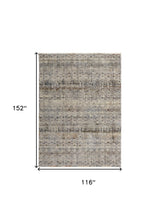 5' X 8' Tan Ivory And Blue Geometric Power Loom Distressed Area Rug With Fringe