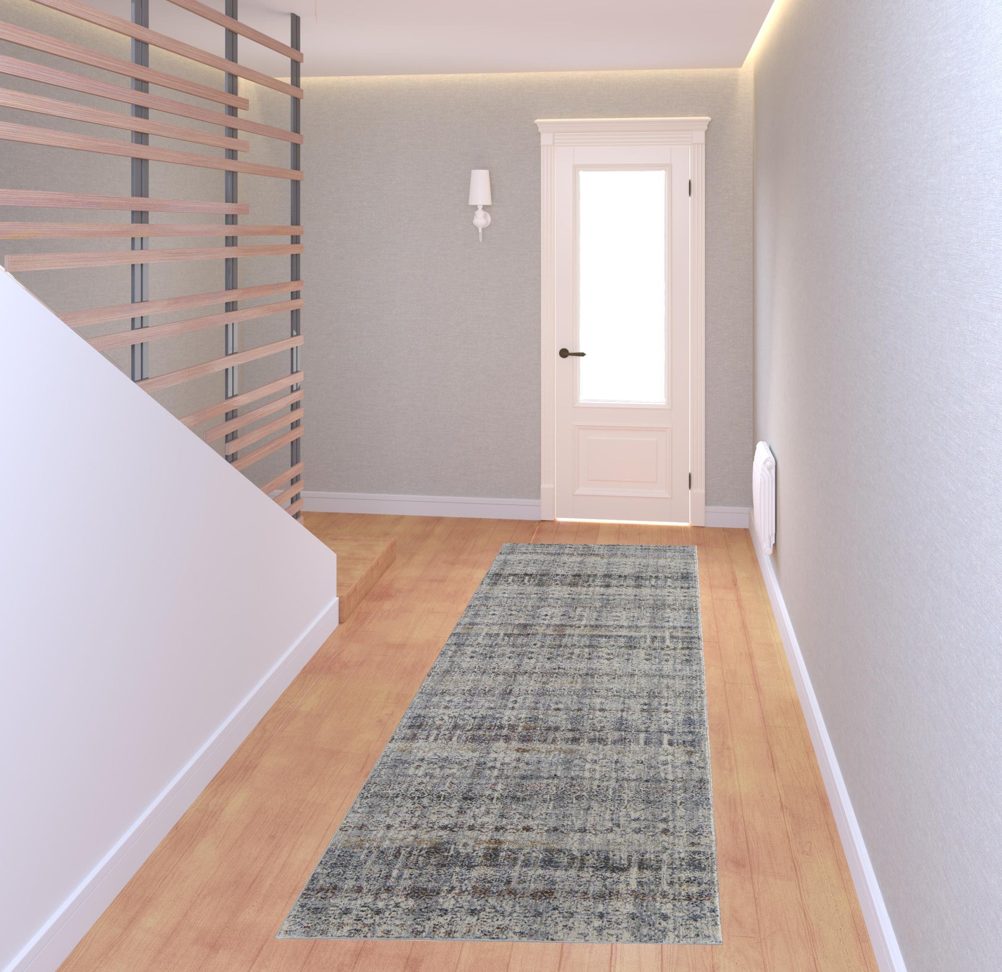 5' X 8' Tan Ivory And Blue Geometric Power Loom Distressed Area Rug With Fringe