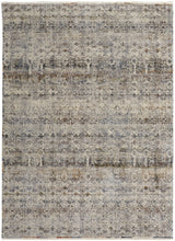 5' X 8' Tan Ivory And Blue Geometric Power Loom Distressed Area Rug With Fringe
