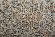 Tan Orange And Blue Floral Power Loom Distressed Area Rug With Fringe - 5' x 8'