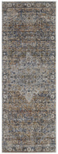 Tan Orange And Blue Floral Power Loom Distressed Area Rug With Fringe - 5' x 8'