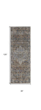 Tan Orange And Blue Floral Power Loom Distressed Area Rug With Fringe - 5' x 8'