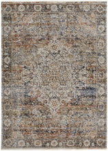 Tan Orange And Blue Floral Power Loom Distressed Area Rug With Fringe - 5' x 8'