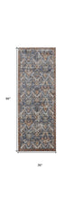 5' X 8' Blue Orange And Ivory Floral Power Loom Area Rug With Fringe
