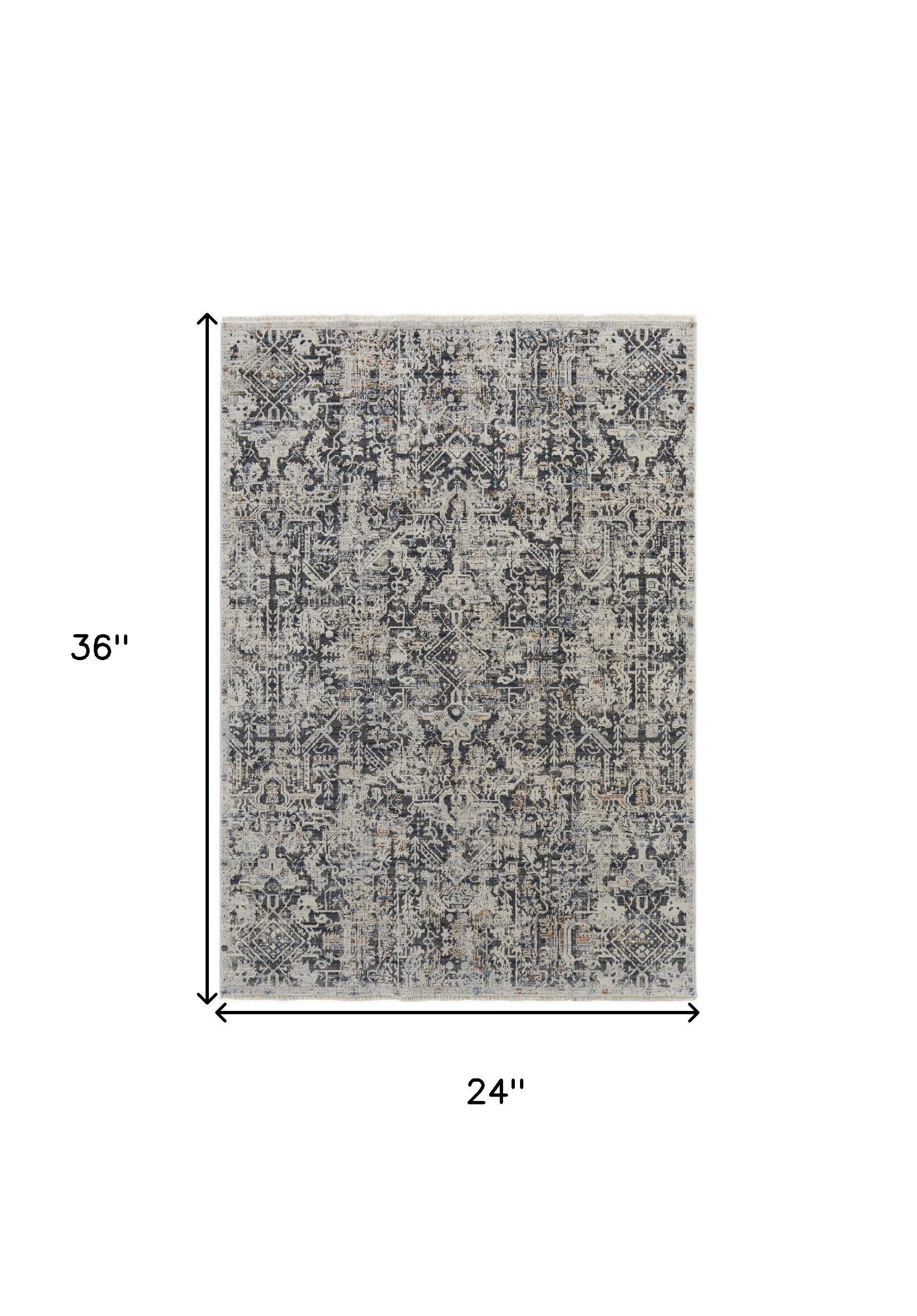 5' X 8' Ivory Gray And Taupe Abstract Power Loom Distressed Area Rug With Fringe