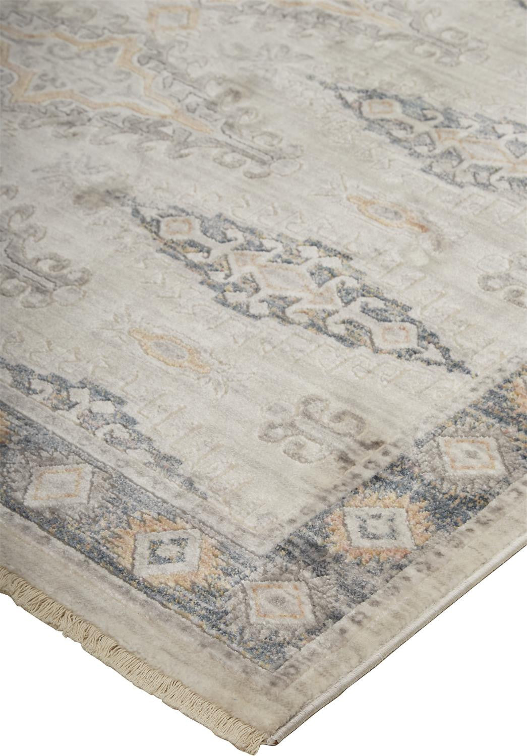 4' X 6' Gray Blue And Orange Floral Stain Resistant Area Rug