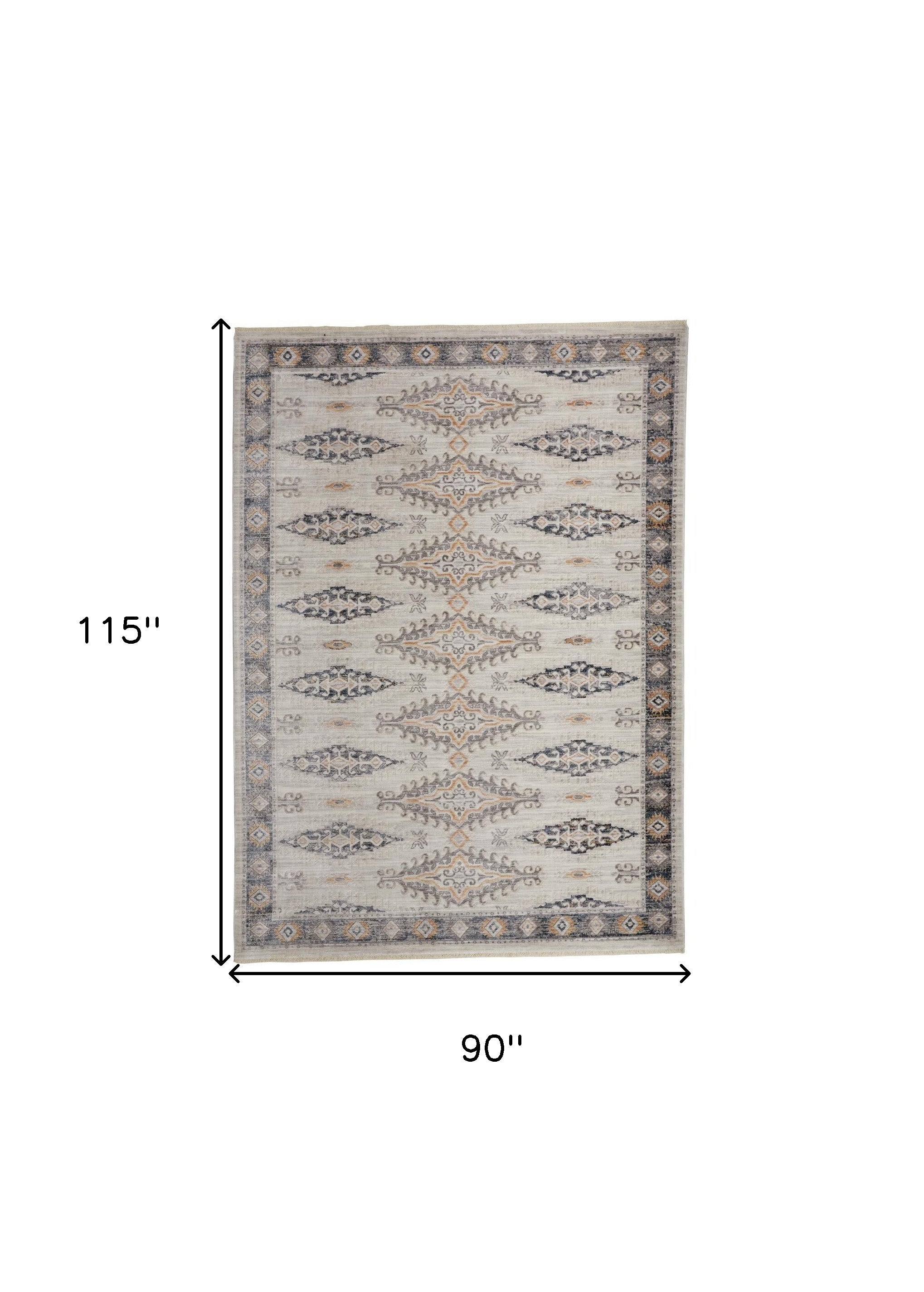 4' X 6' Gray Blue And Orange Floral Stain Resistant Area Rug