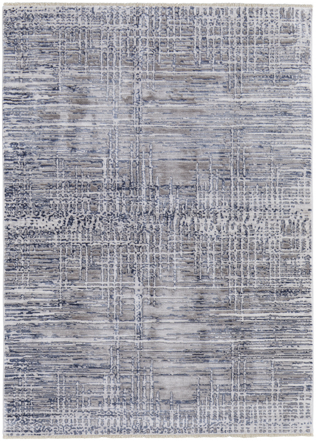 5' X 7' Gray And Blue Abstract Stain Resistant Area Rug