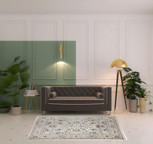 4' X 6' Tan Ivory And Blue Floral Stain Resistant Area Rug