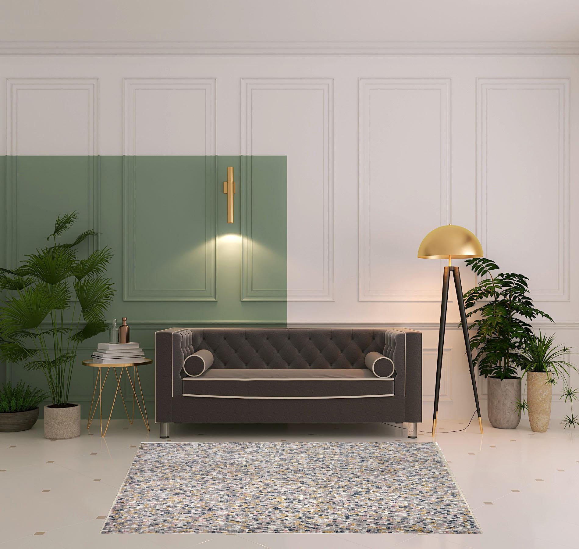 4' X 6' Taupe Tan And Orange Abstract Stain Resistant Area Rug