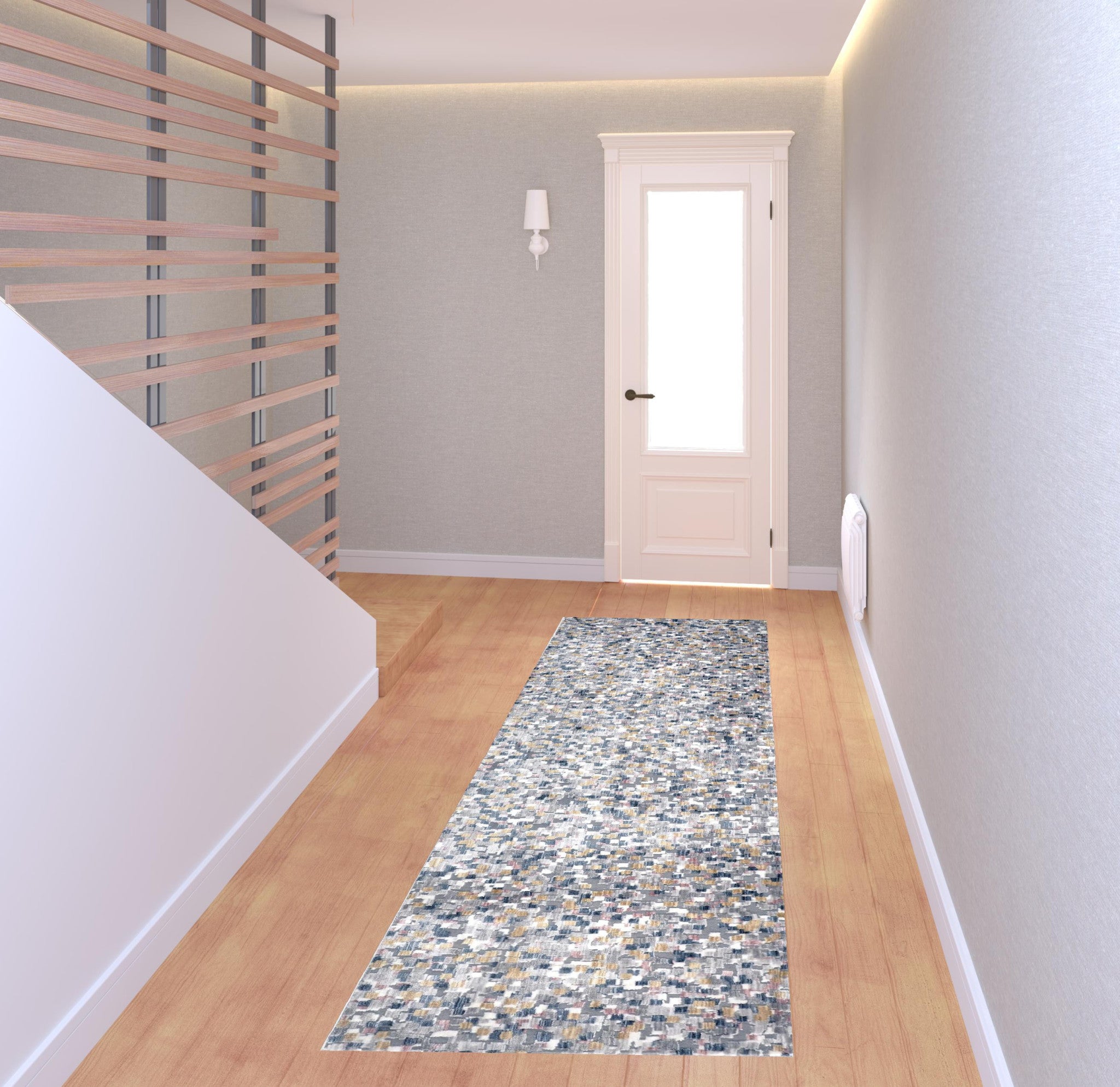 4' X 6' Taupe Tan And Orange Abstract Stain Resistant Area Rug