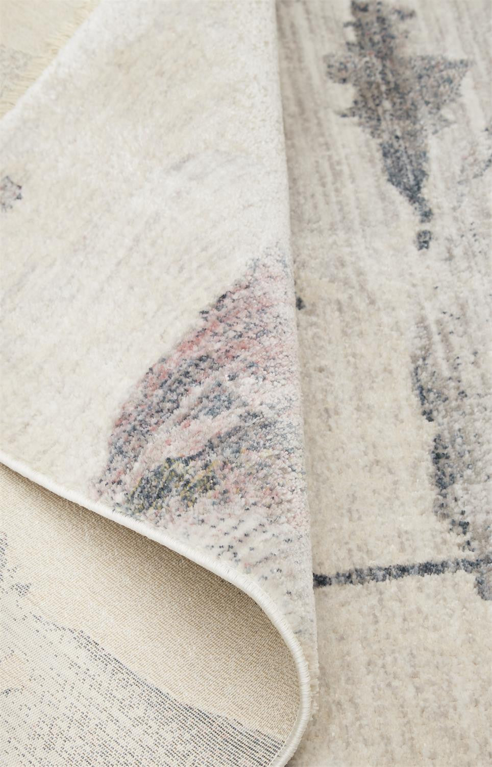 5' X 7' Ivory Blue And Pink Abstract Stain Resistant Area Rug