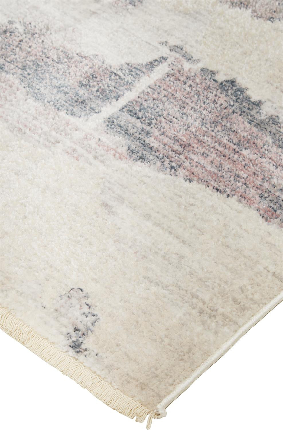 5' X 7' Ivory Blue And Pink Abstract Stain Resistant Area Rug