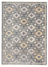 Blue And Gold Floral Stain Resistant Area Rug - 4' x 6'