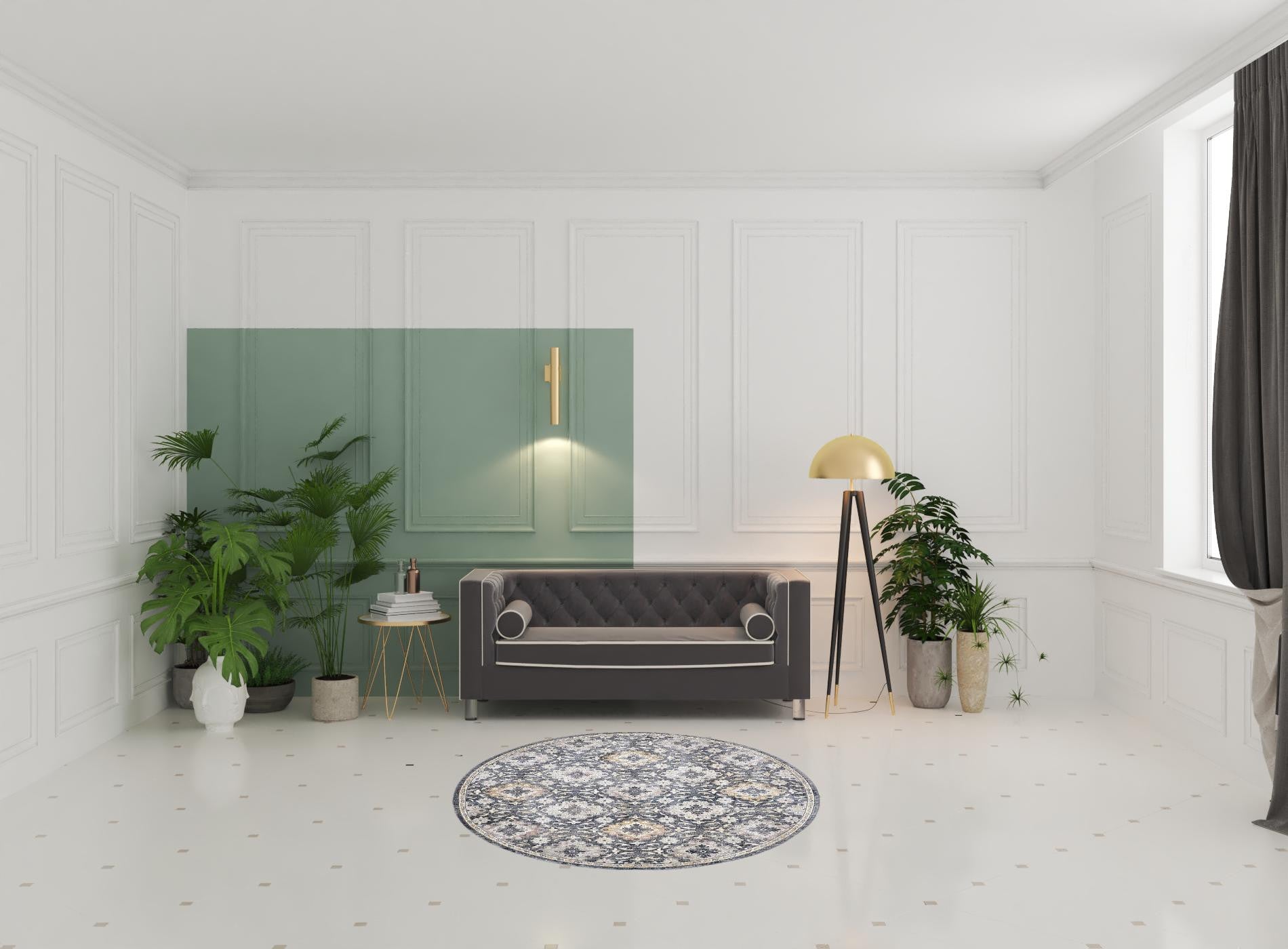 Blue And Gold Floral Stain Resistant Area Rug - 4' x 6'