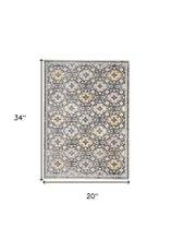 Blue And Gold Floral Stain Resistant Area Rug - 4' x 6'