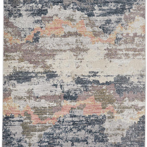 4' X 6' Blue Gray And Ivory Abstract Stain Resistant Area Rug