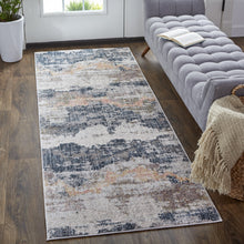 4' X 6' Blue Gray And Ivory Abstract Stain Resistant Area Rug