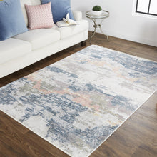 4' X 6' Blue Gray And Ivory Abstract Stain Resistant Area Rug