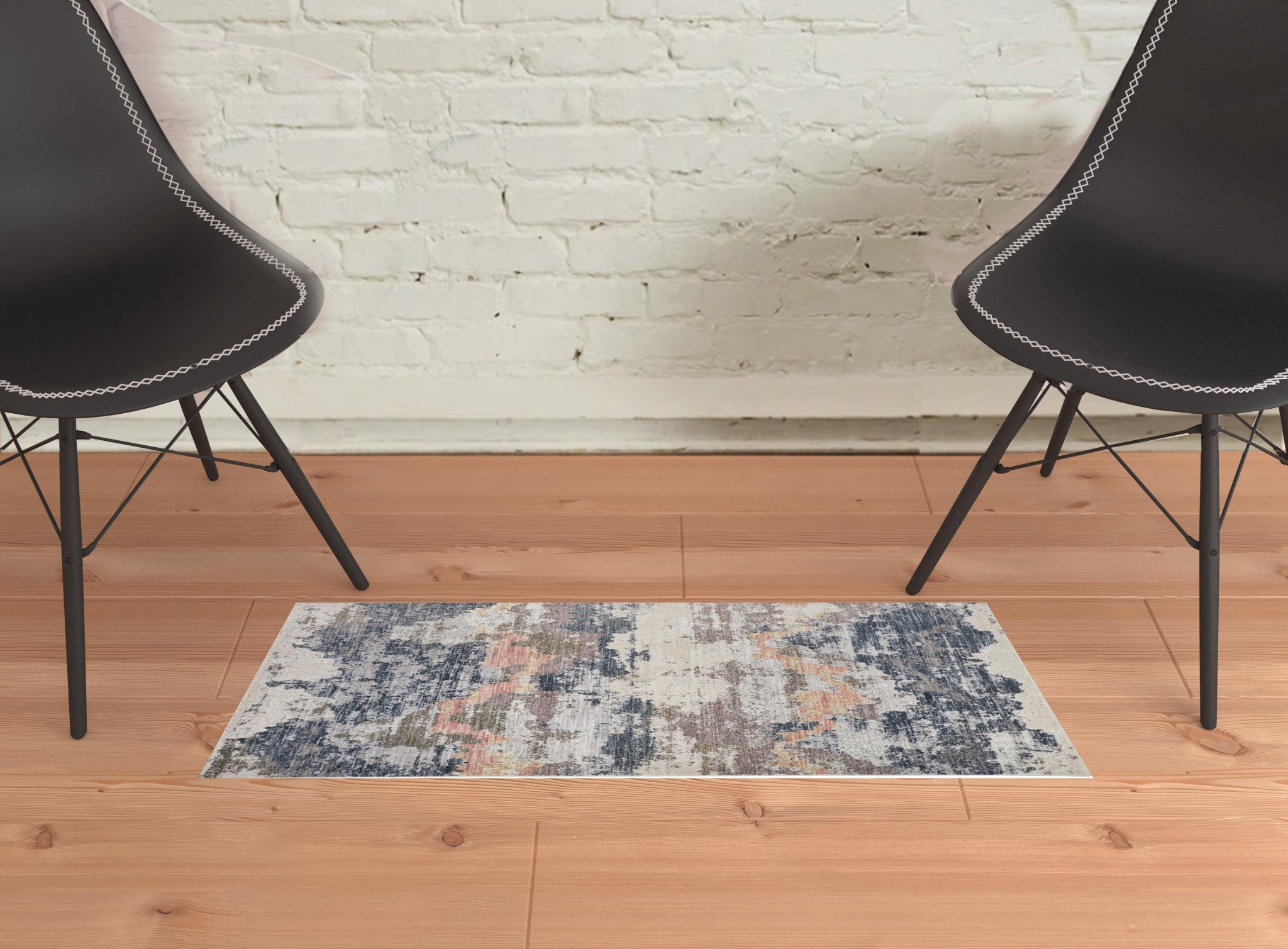 4' X 6' Blue Gray And Ivory Abstract Stain Resistant Area Rug