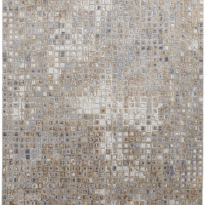 4' X 6' Tan Ivory And Blue Geometric Power Loom Distressed Area Rug