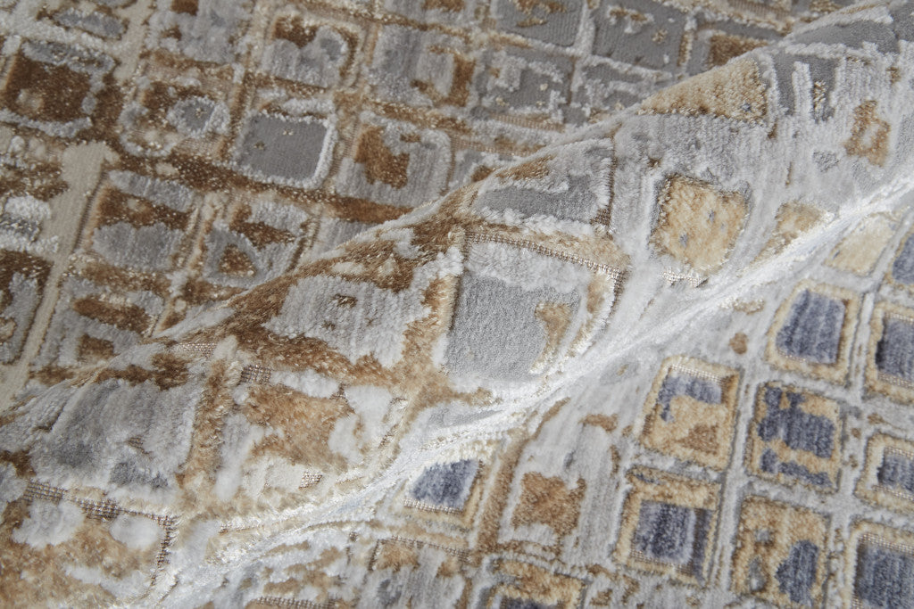 4' X 6' Tan Ivory And Blue Geometric Power Loom Distressed Area Rug