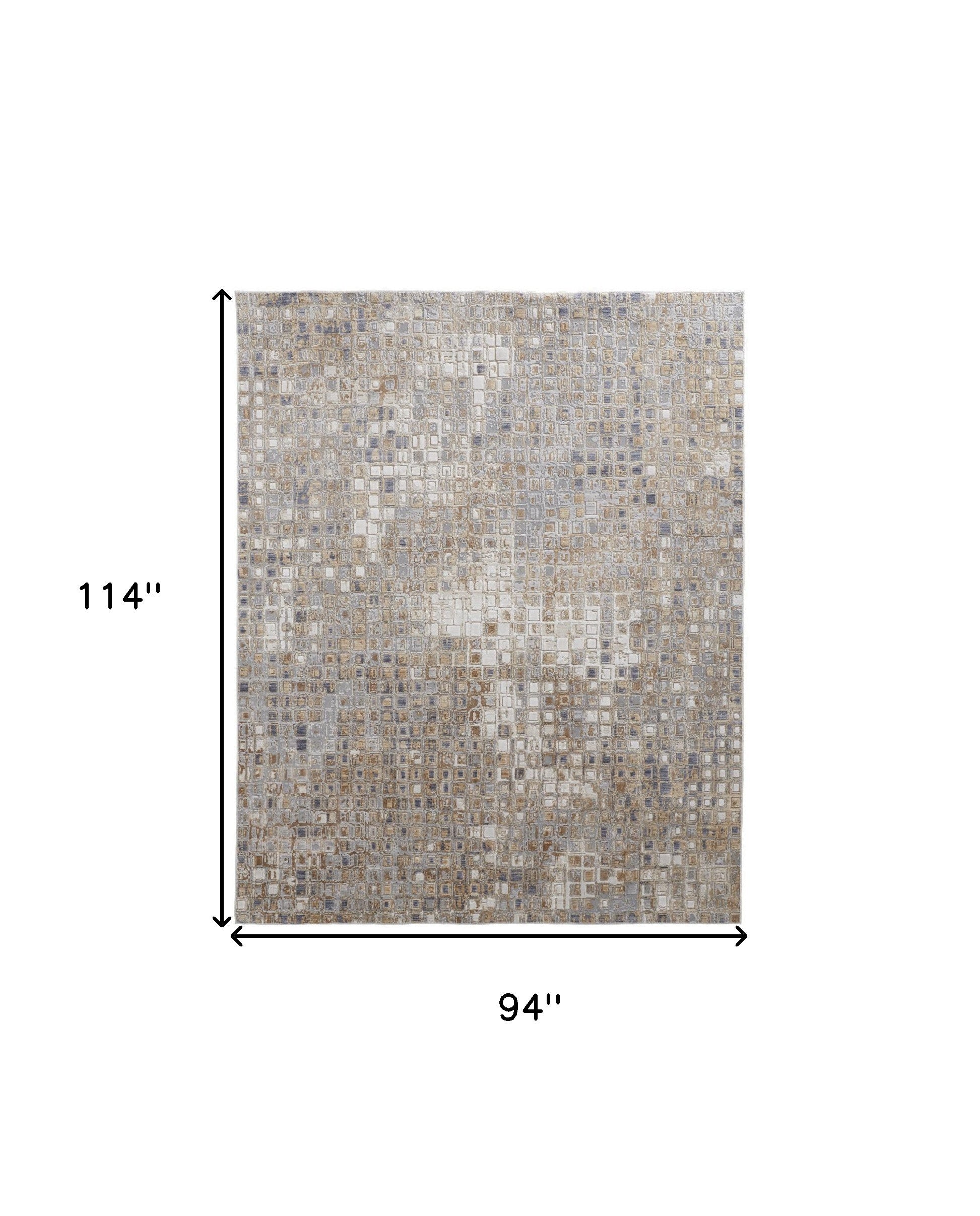 4' X 6' Tan Ivory And Blue Geometric Power Loom Distressed Area Rug