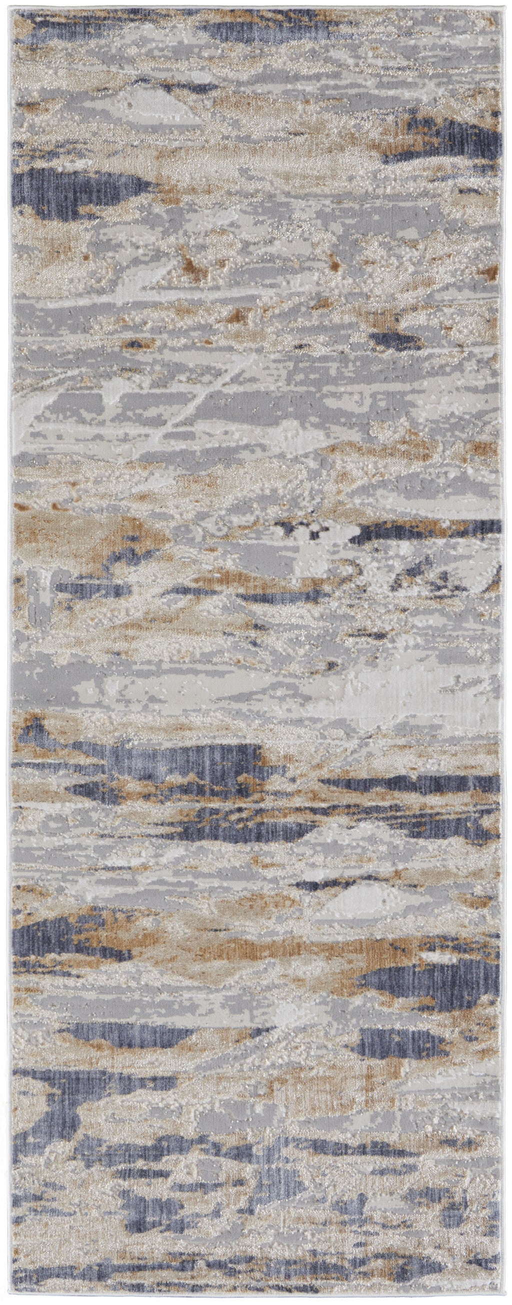 Tan Orange And Ivory Abstract Power Loom Distressed Area Rug - 4' x 6'