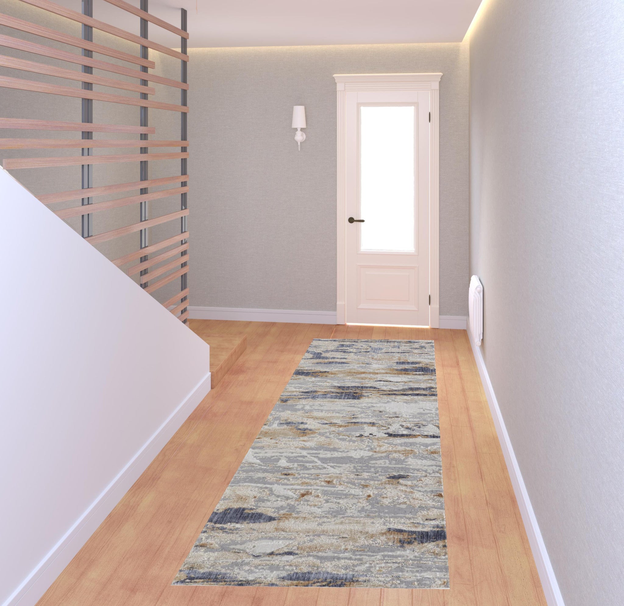 Tan Orange And Ivory Abstract Power Loom Distressed Area Rug - 4' x 6'