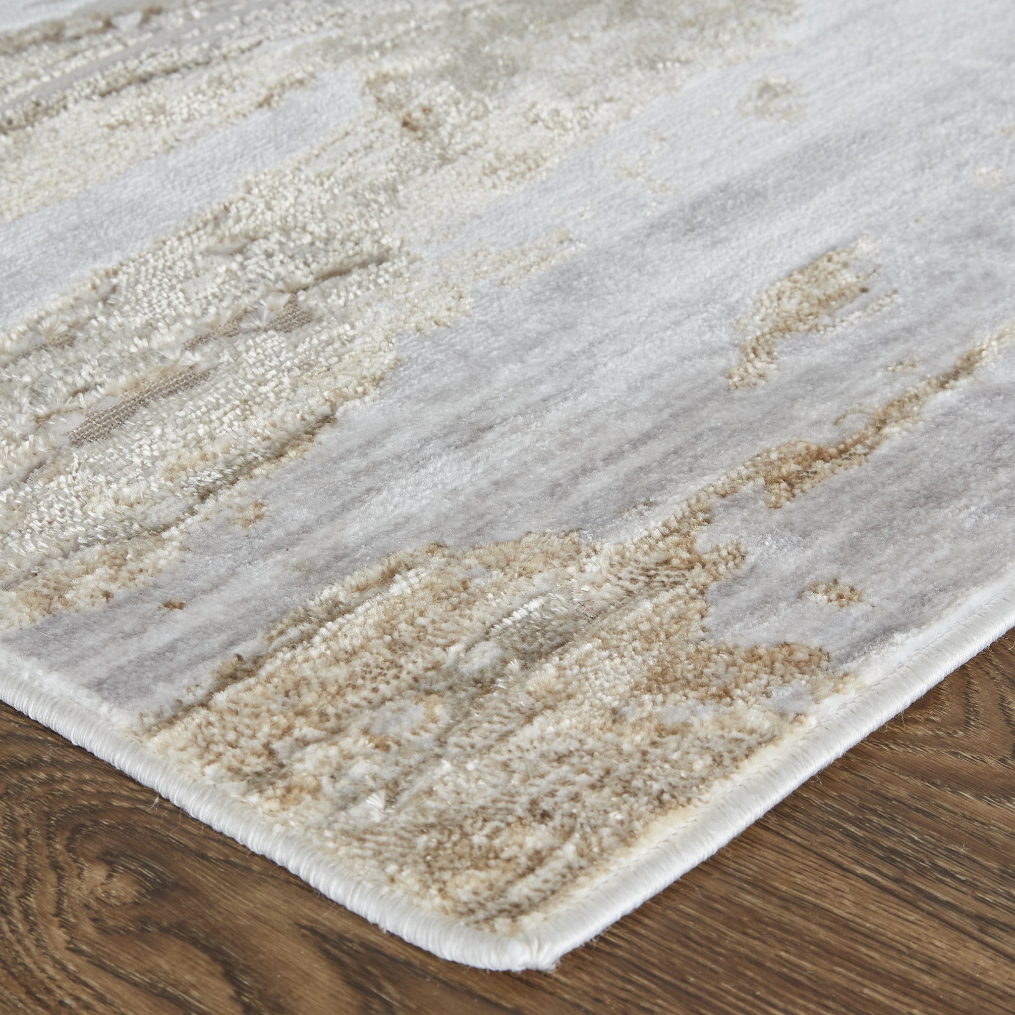 Tan Orange And Ivory Abstract Power Loom Distressed Area Rug - 4' x 6'