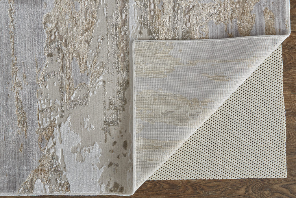 Tan Orange And Ivory Abstract Power Loom Distressed Area Rug - 4' x 6'