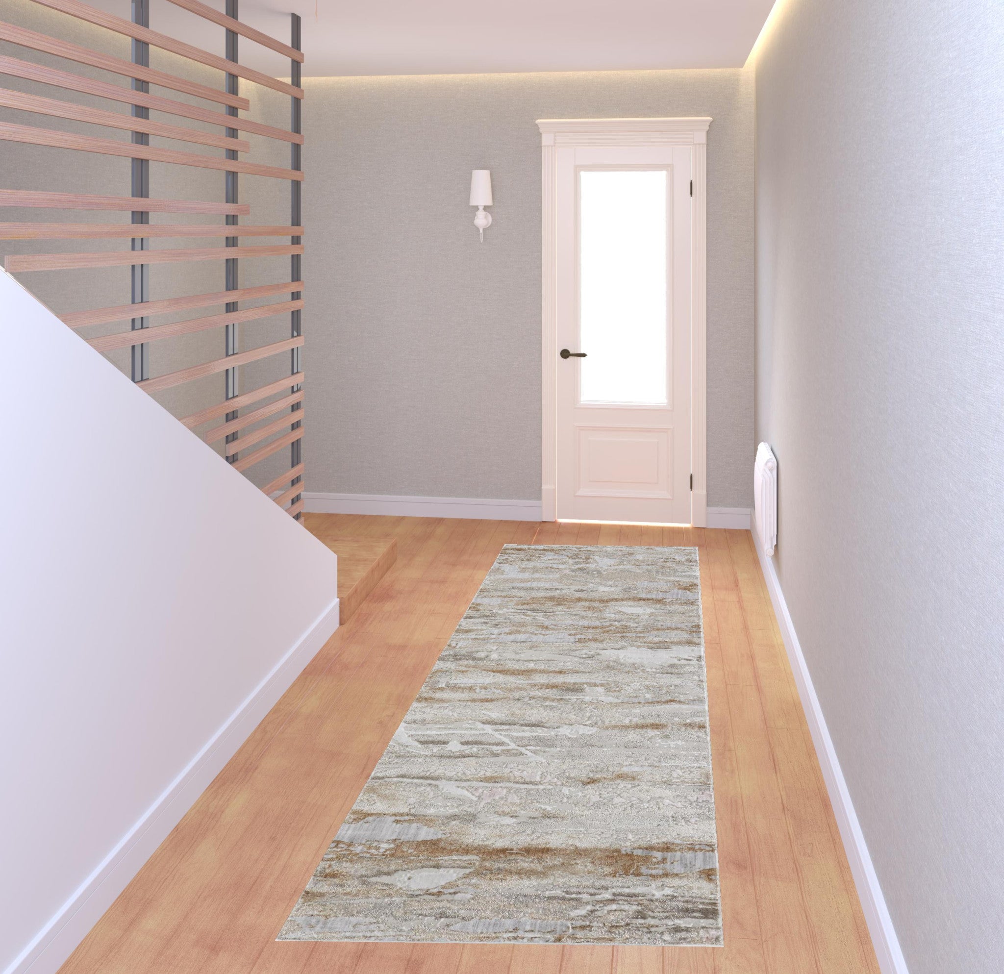 Tan Orange And Ivory Abstract Power Loom Distressed Area Rug - 4' x 6'