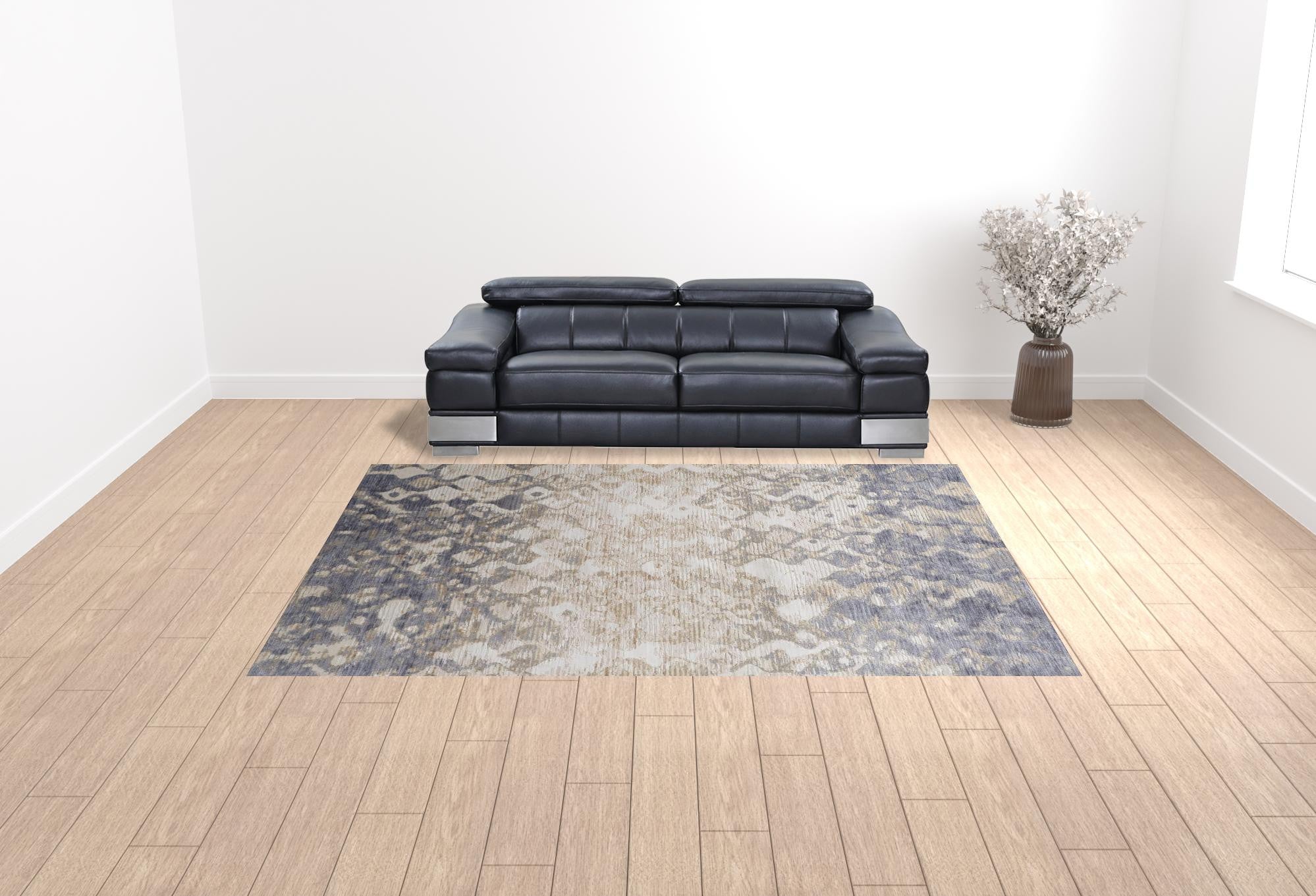 4' X 6' Tan Ivory And Blue Abstract Power Loom Distressed Area Rug