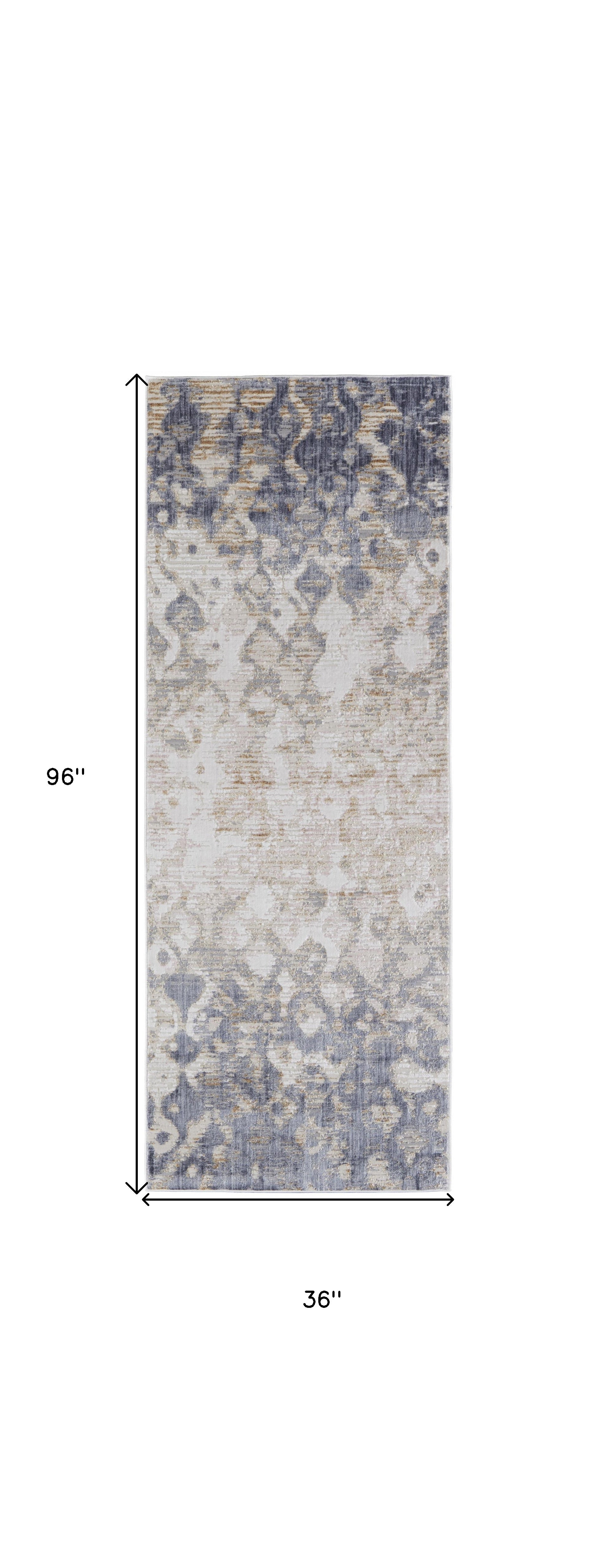 4' X 6' Tan Ivory And Blue Abstract Power Loom Distressed Area Rug