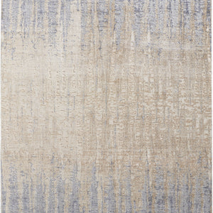4' X 6' Tan Brown And Blue Abstract Power Loom Distressed Area Rug