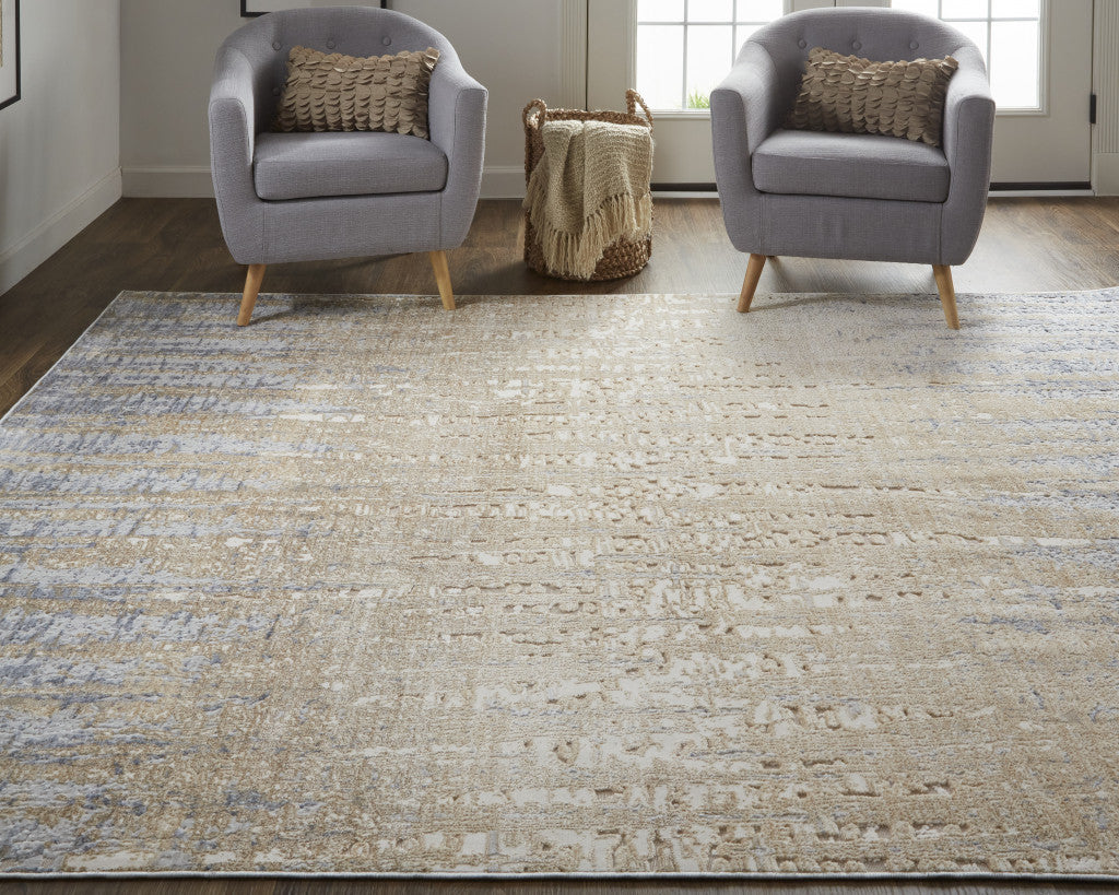 4' X 6' Tan Brown And Blue Abstract Power Loom Distressed Area Rug