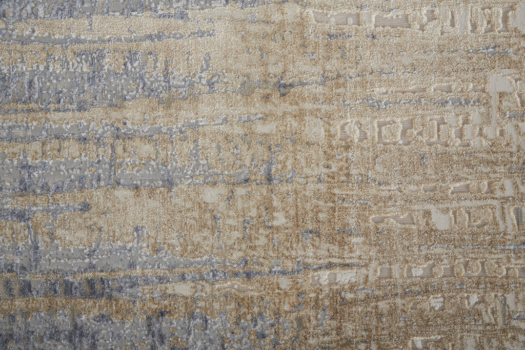 4' X 6' Tan Brown And Blue Abstract Power Loom Distressed Area Rug