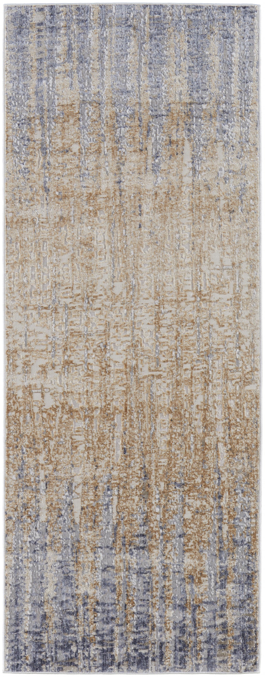 4' X 6' Tan Brown And Blue Abstract Power Loom Distressed Area Rug
