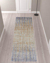 4' X 6' Tan Brown And Blue Abstract Power Loom Distressed Area Rug