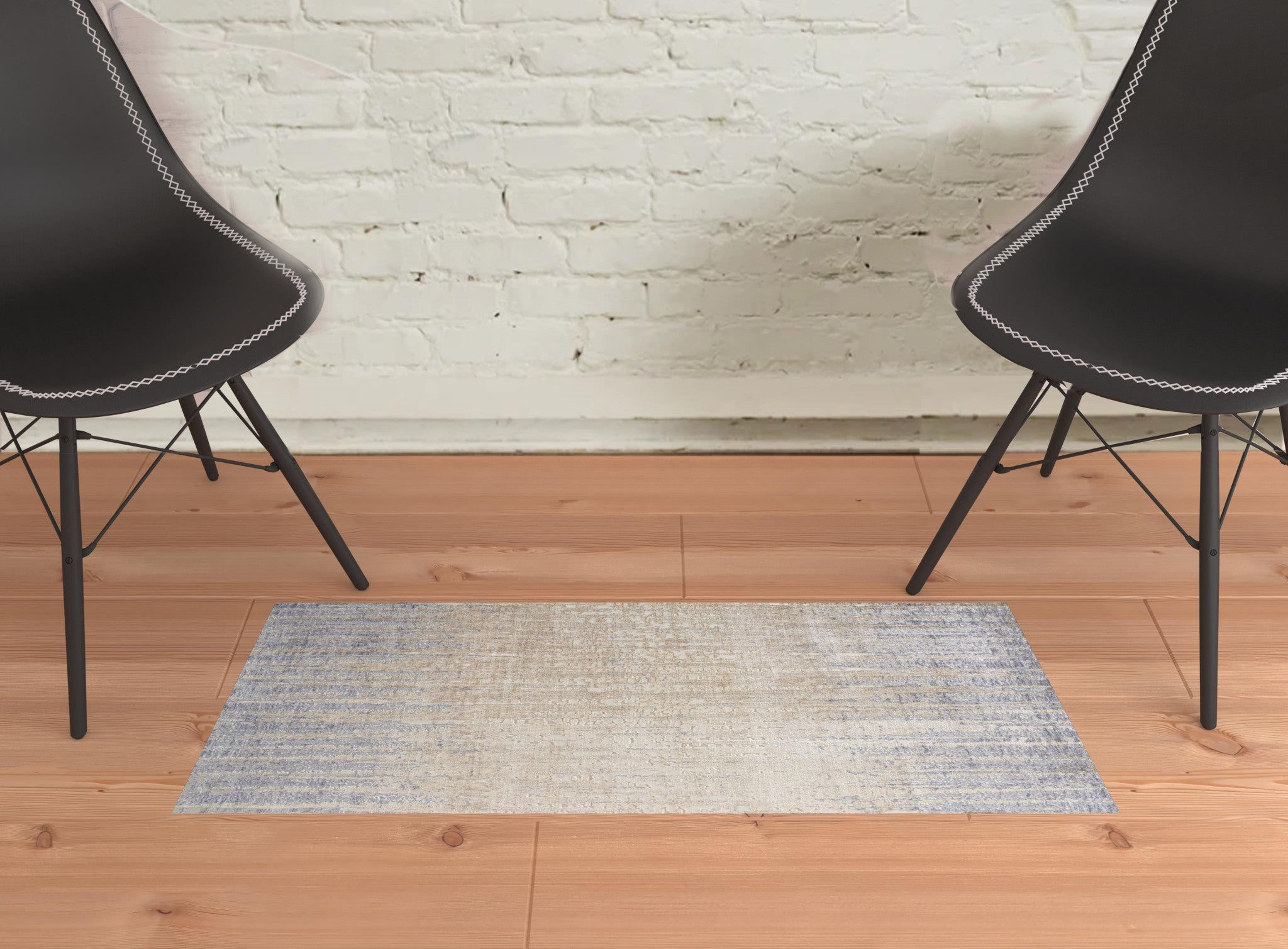 4' X 6' Tan Brown And Blue Abstract Power Loom Distressed Area Rug