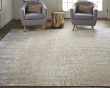 4' X 6' Tan Brown And Blue Abstract Power Loom Distressed Area Rug