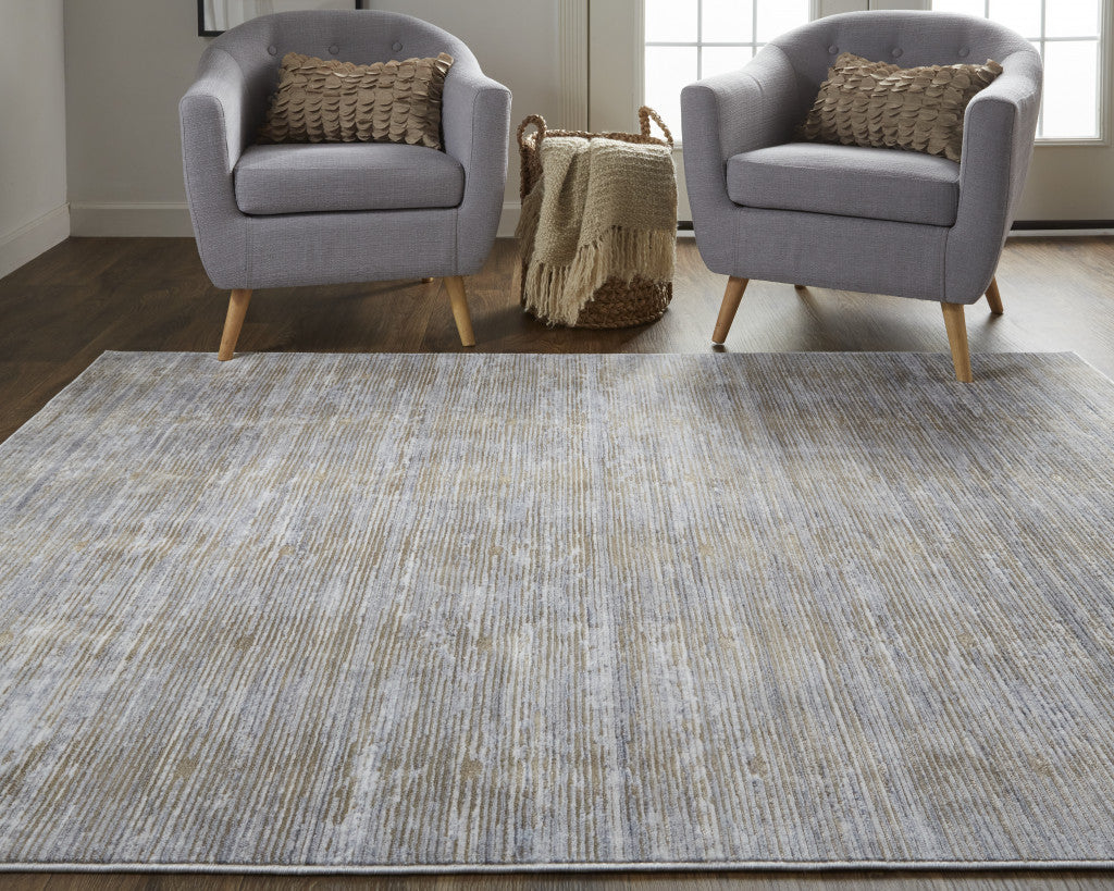 4' X 6' Taupe Silver And Tan Abstract Power Loom Area Rug