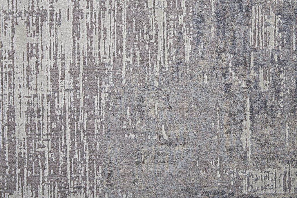 4' X 6' Taupe Tan And Blue Abstract Power Loom Distressed Stain Resistant Area Rug