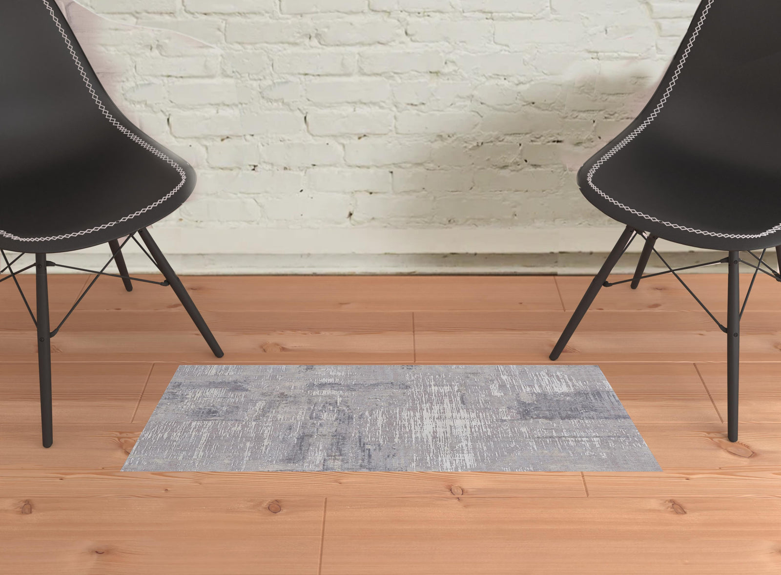 4' X 6' Taupe Tan And Blue Abstract Power Loom Distressed Stain Resistant Area Rug