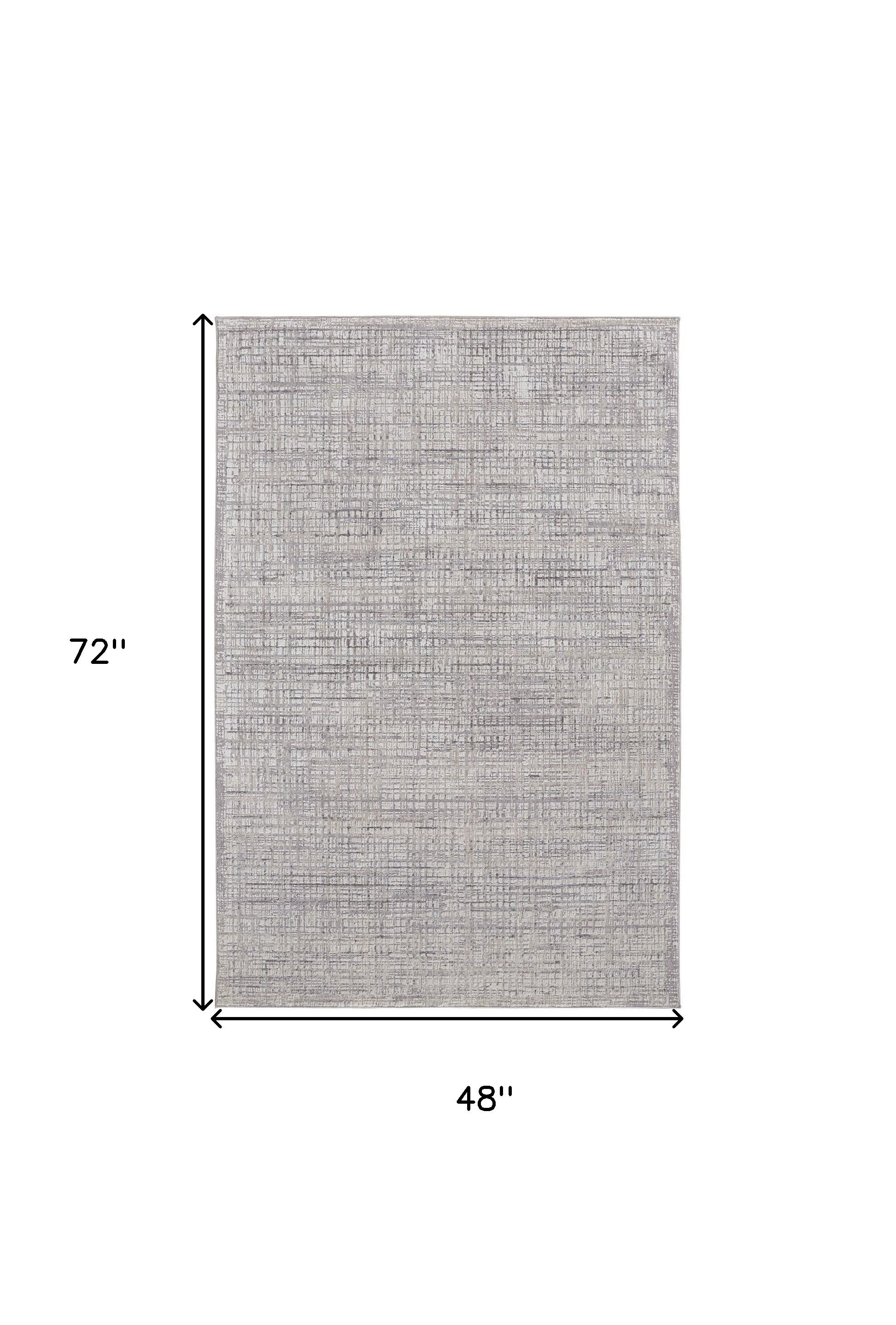 4' X 6' Taupe And Ivory Plaid Power Loom Distressed Stain Resistant Area Rug