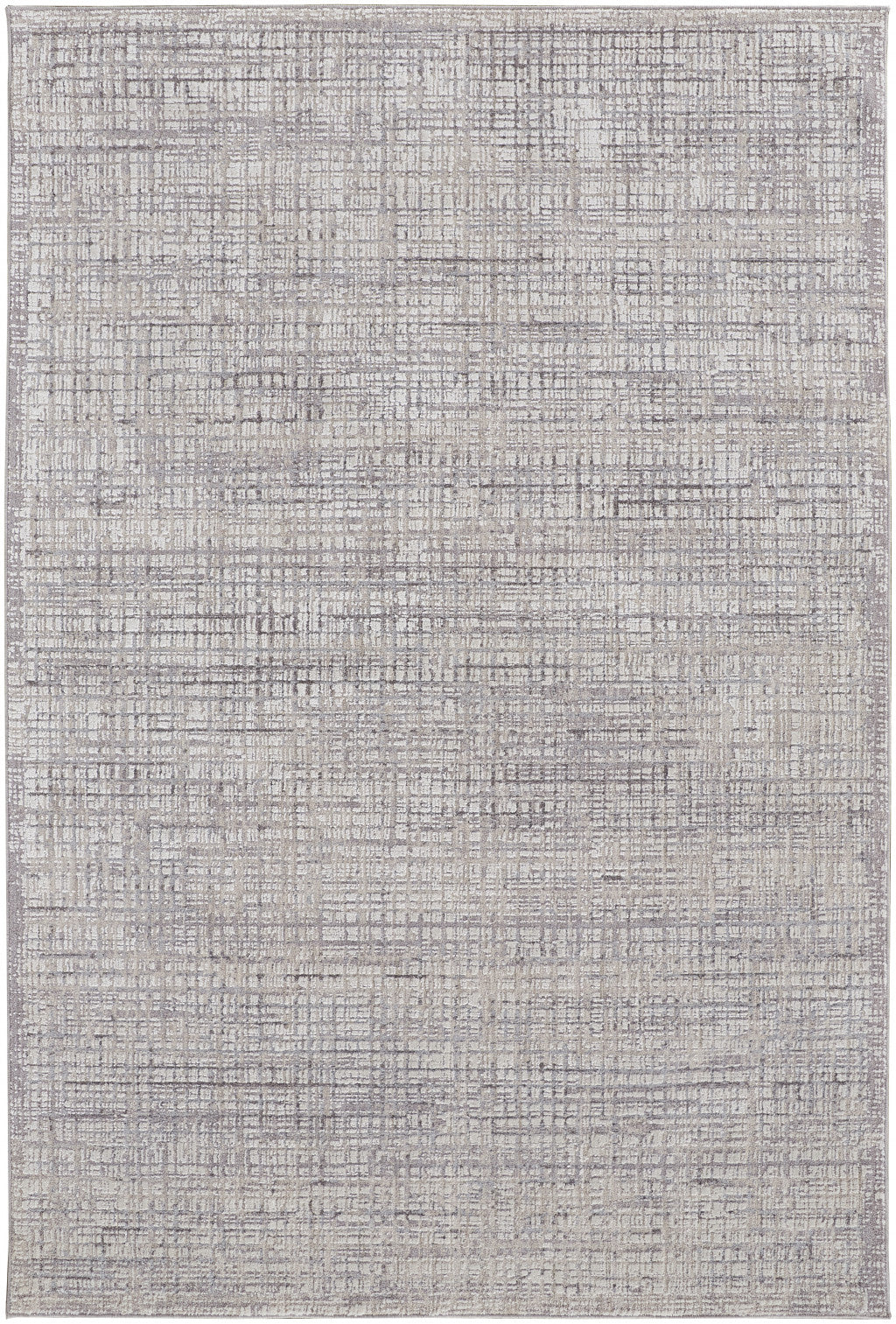 4' X 6' Taupe And Ivory Plaid Power Loom Distressed Stain Resistant Area Rug