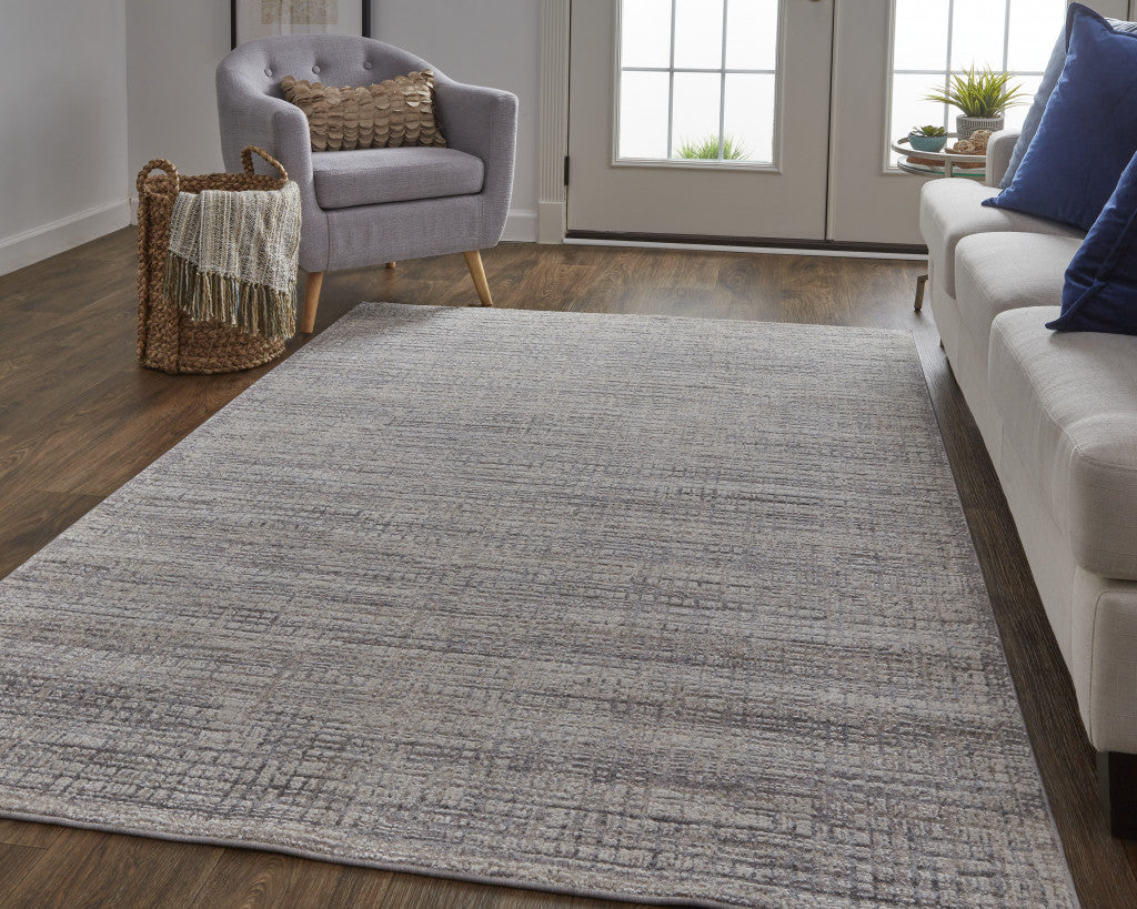 4' X 6' Taupe And Ivory Plaid Power Loom Distressed Stain Resistant Area Rug